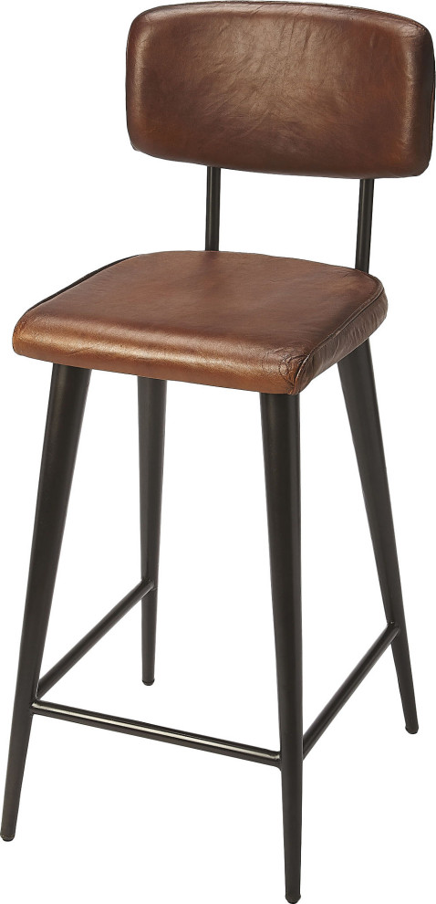 Saddle Counter Stool - Brown Leather