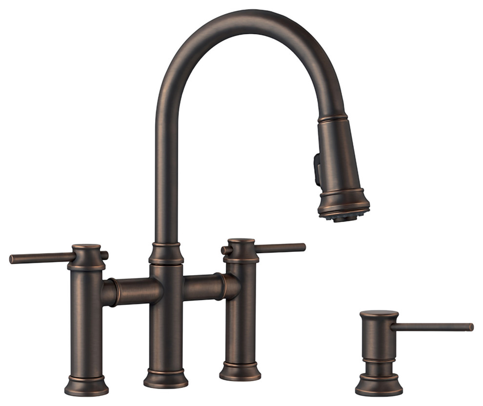 Blanco Empressa Bridge Kitchen Faucet With Soap Dispenser, Oil Rubbed
