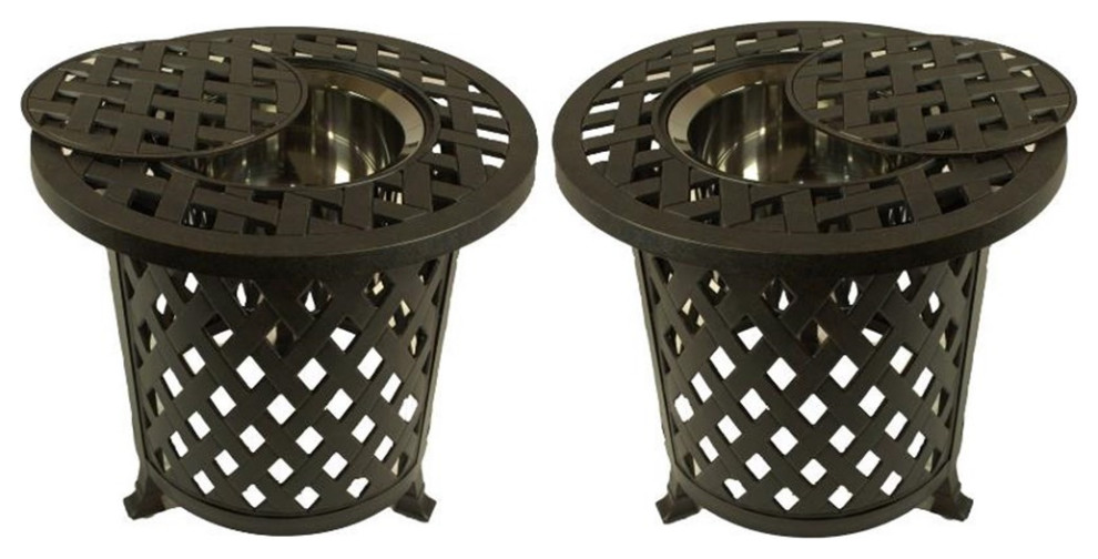 Home Square Metal Patio Accent Table with Ice Bucket in Black Set of