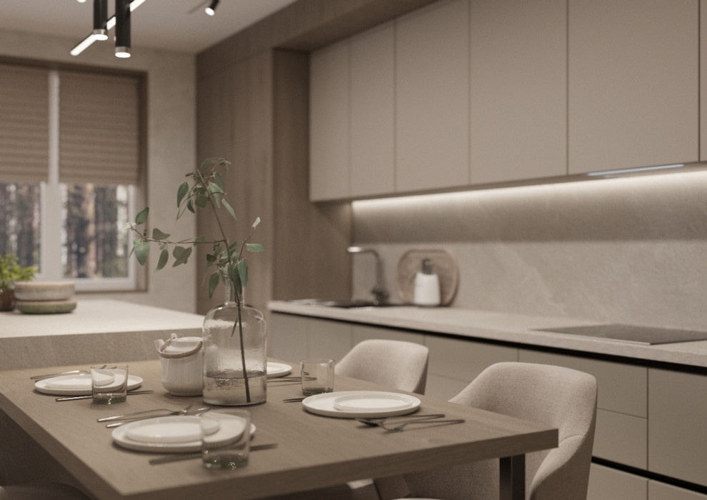 Современный дизайн кухни-гостиной