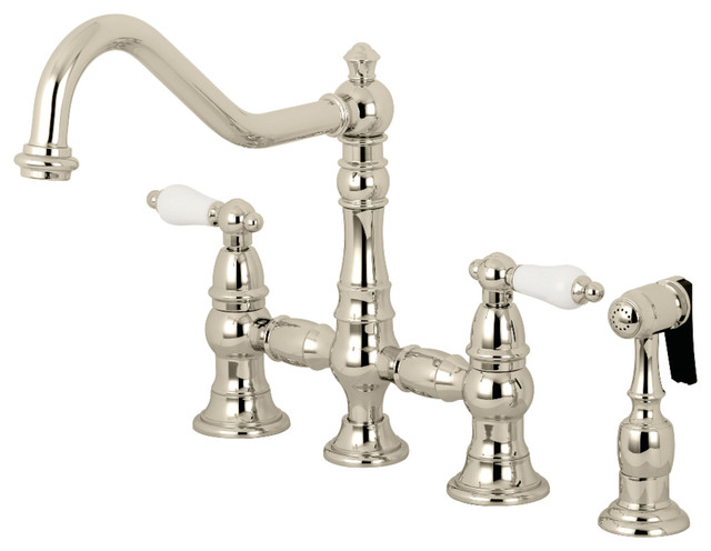 Kingston Brass Restoration 8 Bridge Kitchen Faucet With Sprayer