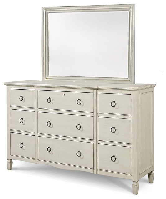 Country Chic Maple Wood 9 Drawer White Dresser With Mirror Beach