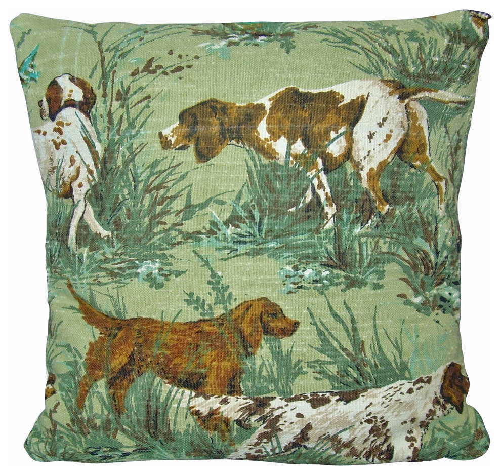 Hunting Pillow Cover Barkcloth "The Hunt" Fox Hunt Vintage Retro 1950's Traditional