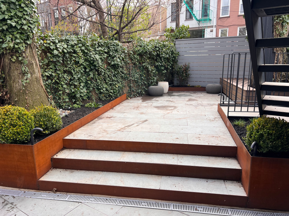 Park Slope backyard corten planters