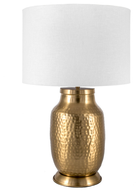 Hammered Iron Cotton Shade Brass Finish, Hammered Gold Table Lamp