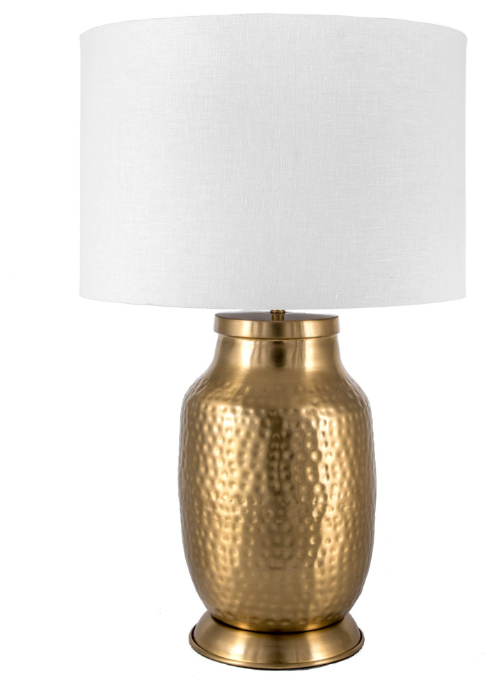 Hammered Iron Cotton Shade Brass Finish 3-Way Switch Table Lamp, 23