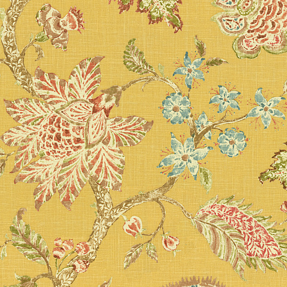 Yellow Delicate Floral Linen Fabric