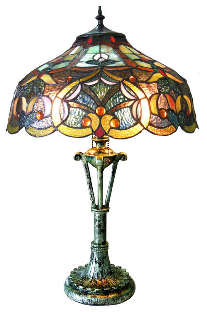 ALESSANDRA, Tiffany-style 2 Light Victorian Table Lamp, 17" Shade