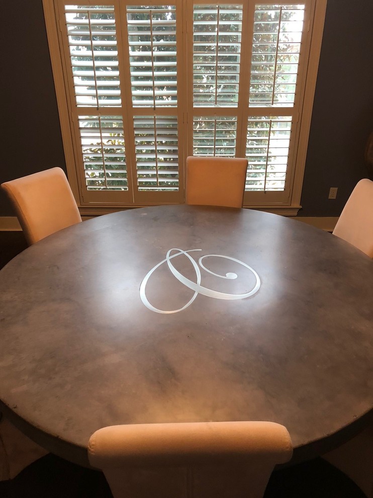 8' Diameter Concrete Dining Table w/ Custom C Inlay