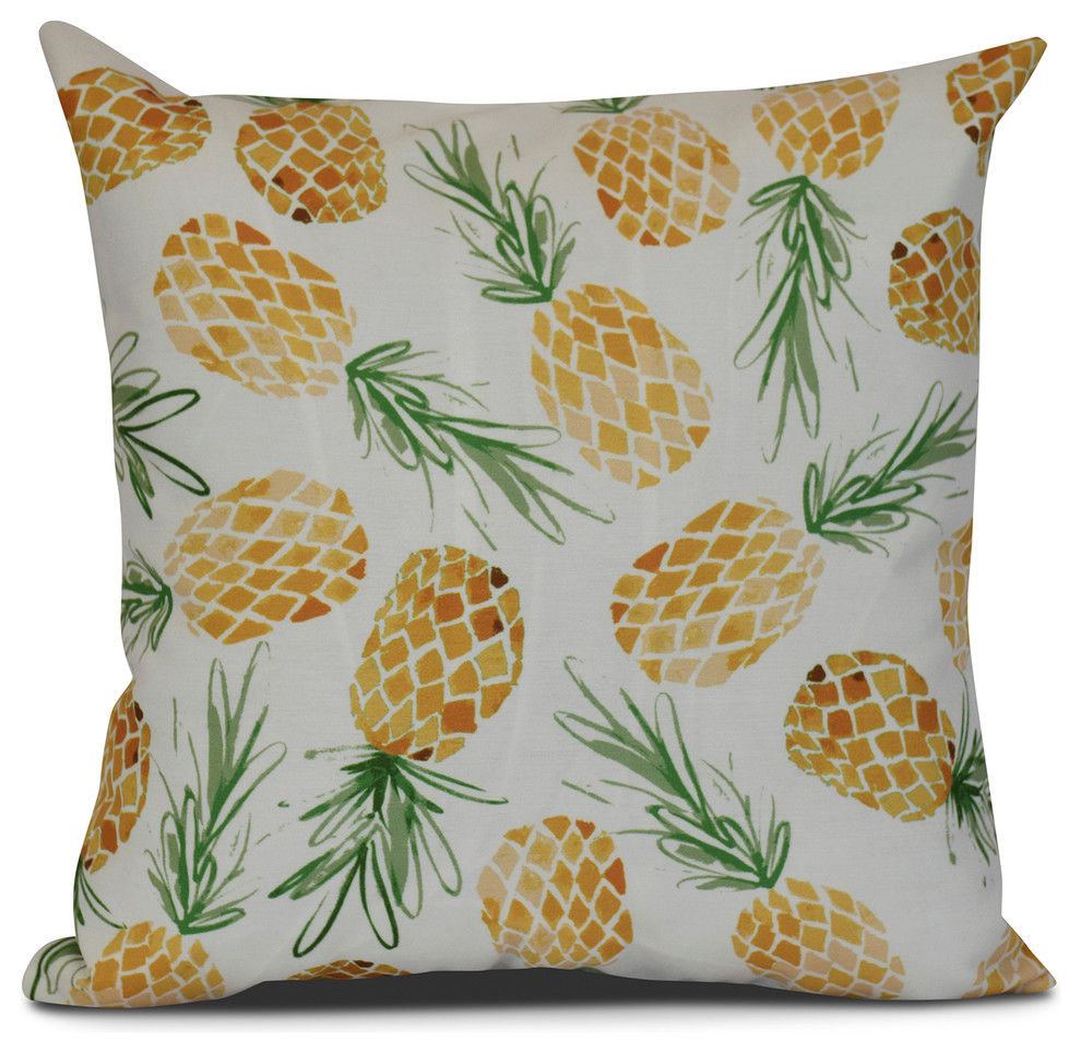 Gold Tossed Pineapples, Geometric Print Pillow, 16"x16" Tropical