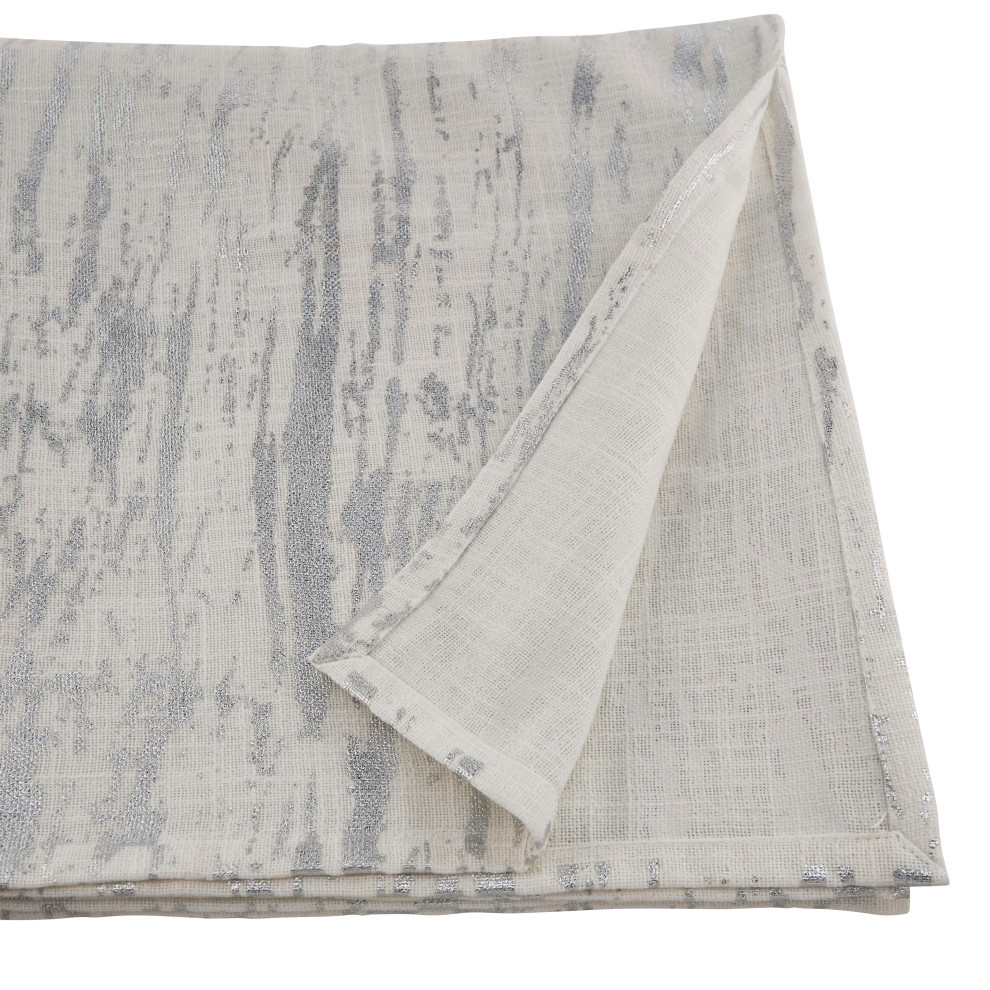 Distressed Foil Metallic Design Glam Cotton Tablecloth, 54"x54", Silver, Square