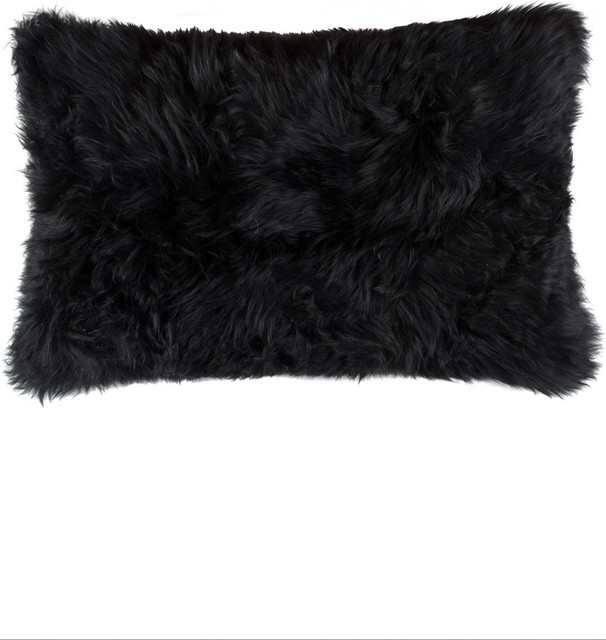 18" X 18"Modern Black New Zealand Sheepskin Pillow