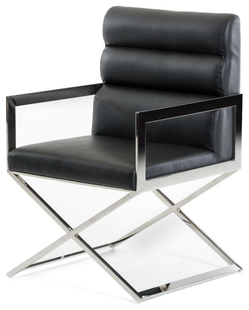 24" Black Leatherette and Stainless Steel Dining Chair Contemporary