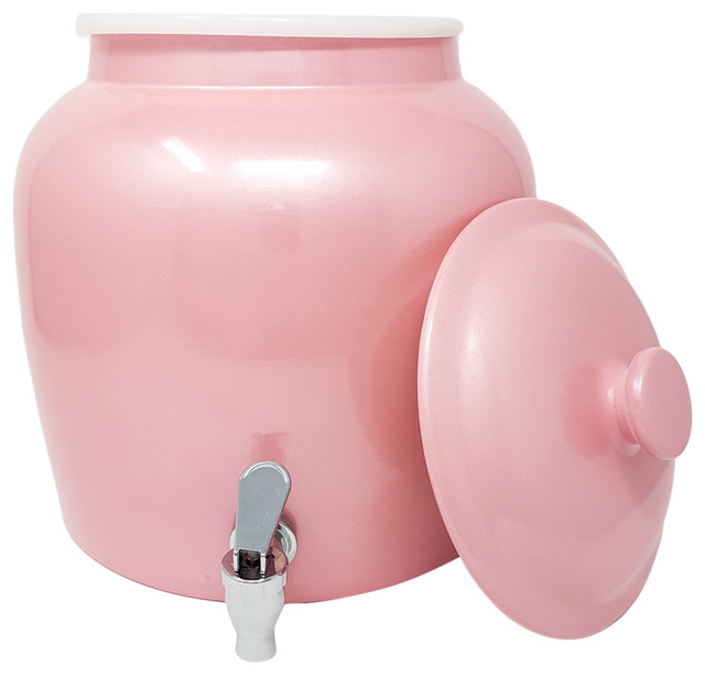 Porcelain Beverage Dispenser With Lid, 2.5 Gallon, Shiny Pink