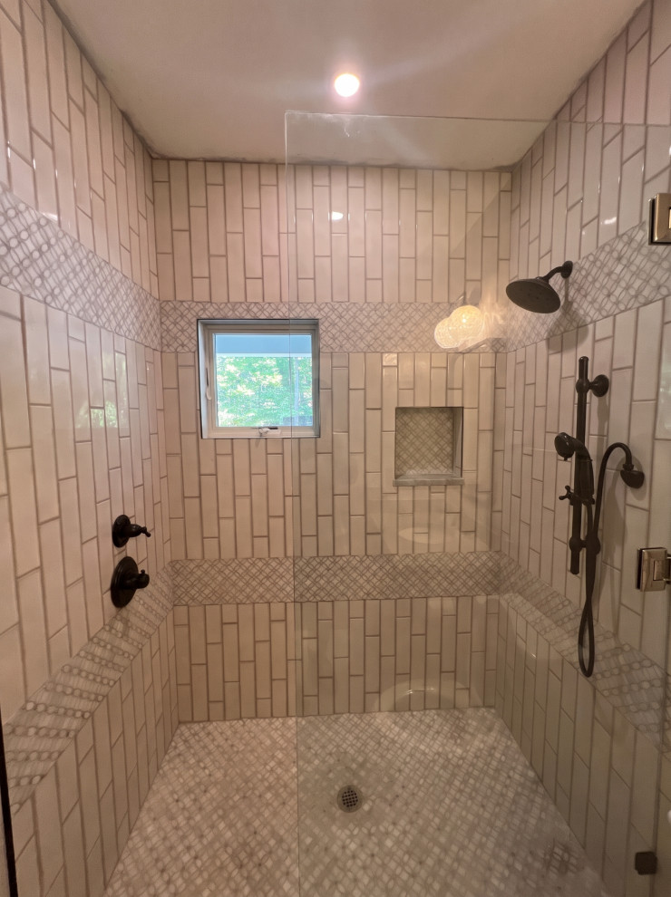 French Chalet Bathroom Shower with Custom Tile Work