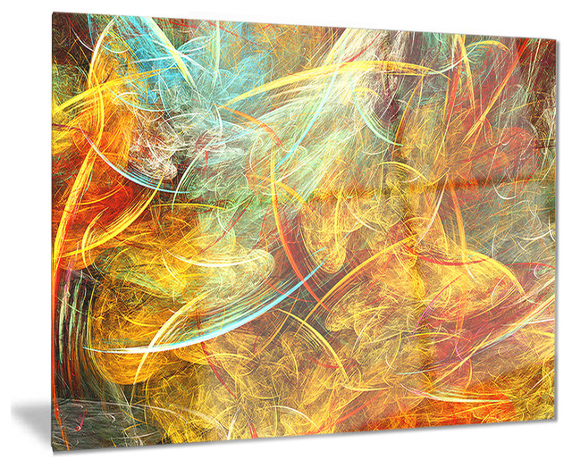 "Yellow Swirling Clouds" Glossy Metal Wall Art, 28"x12" Contemporary