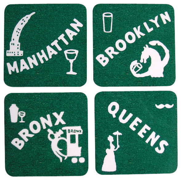 New York "4 Burroughs" Coasters, Green, Set of 4