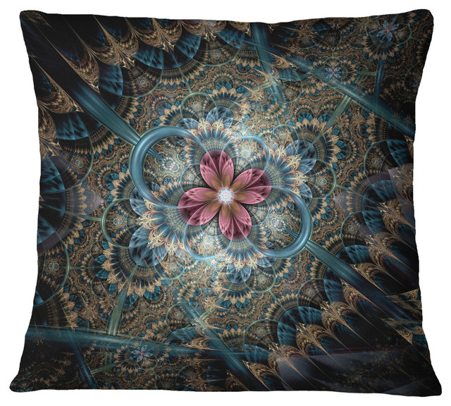 Dark Purple Fractal Flower Floral Throw Pillow Contemporary