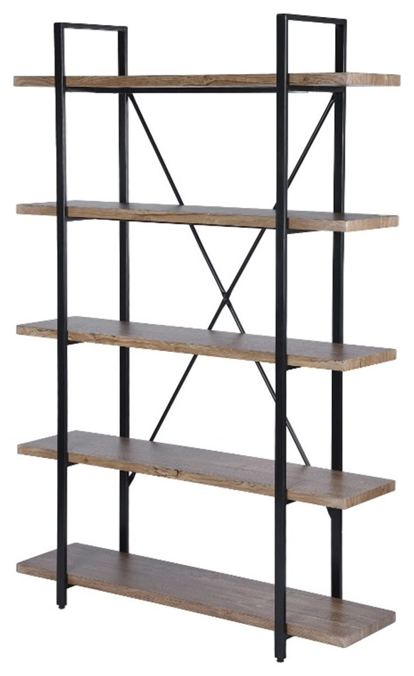 Homycasa Metal 5shelf Brown Wood Etagere Bookcase with Open Back Industrial Bookcases by