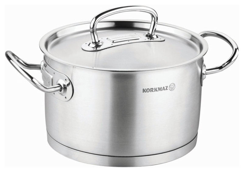 Korkmaz Stainless Steel Stockpot with Lid and Handles,  Silver, 4 Quart