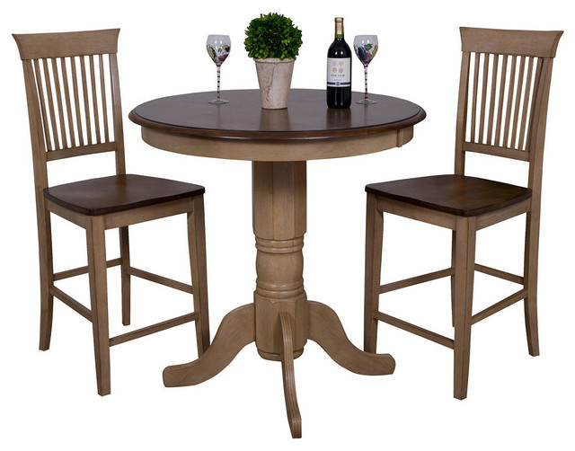 3 Piece Brook 36 Round Pub Table Set With Fancy Slat Stools