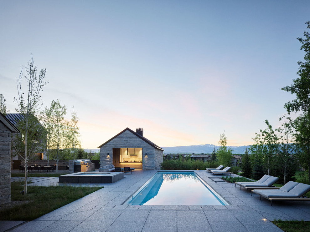 Inspiration for a modern backyard rectangular pool remodel