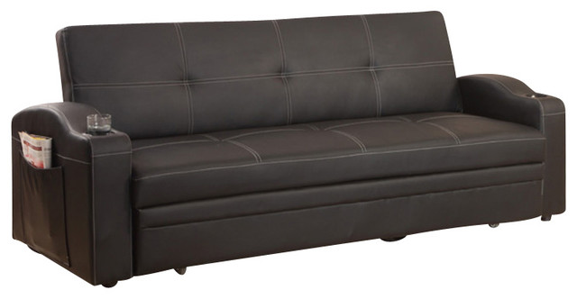Easton Black Upholstered Adjustable Pull-Out Sofa Bed Sleeper Cupholder ...