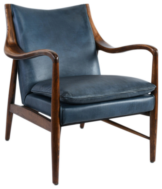 Deco Blue Leather Wood Chair, Light Blue Leather Arm Chair