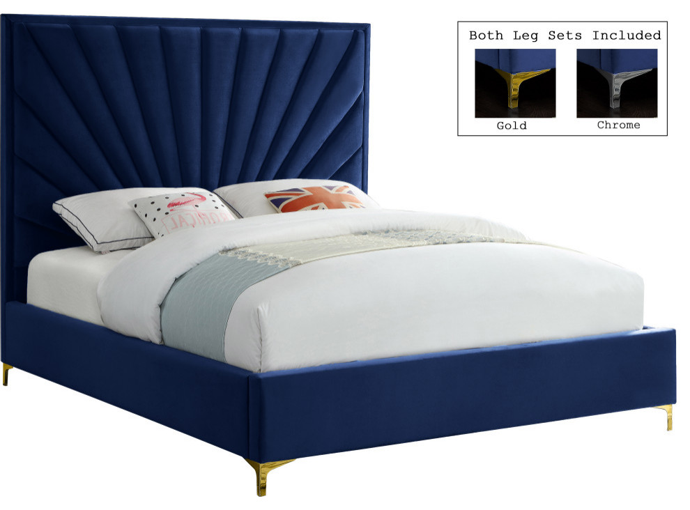 Eclipse Velvet Bed, Navy, Queen