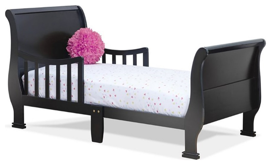Orbelle Sleigh New Zealand Pine Solid Wood Toddler Bed in Espresso