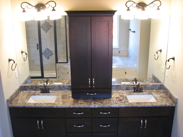 Chocolate Bordeaux Granite On Cherry Espresso Cabinets Modern Bathroom Other By North Coast Countertops