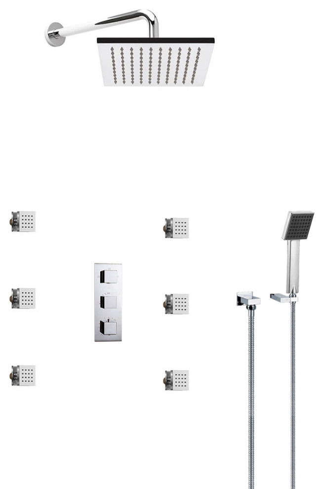 Fontana Chrome Shower System Set With Body Sprays and Hand Held Shower