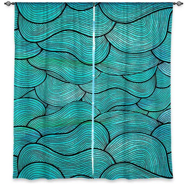 Sea Waves Pattern Window Curtains, 40"x61", Lined