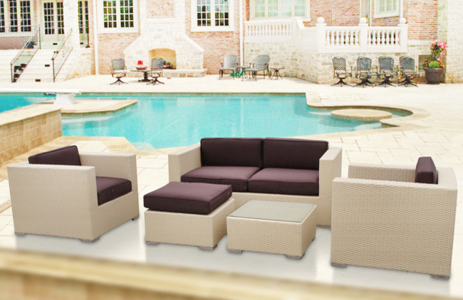 Malibu Collection 5-piece Tan/ Brown Wicker Outdoor Sectional Set