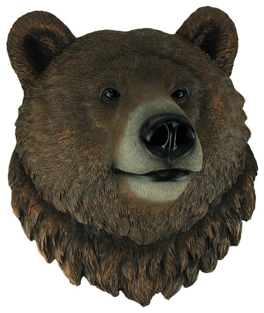 Cali Grizzly Bear Head Mount Wall Statue Bust