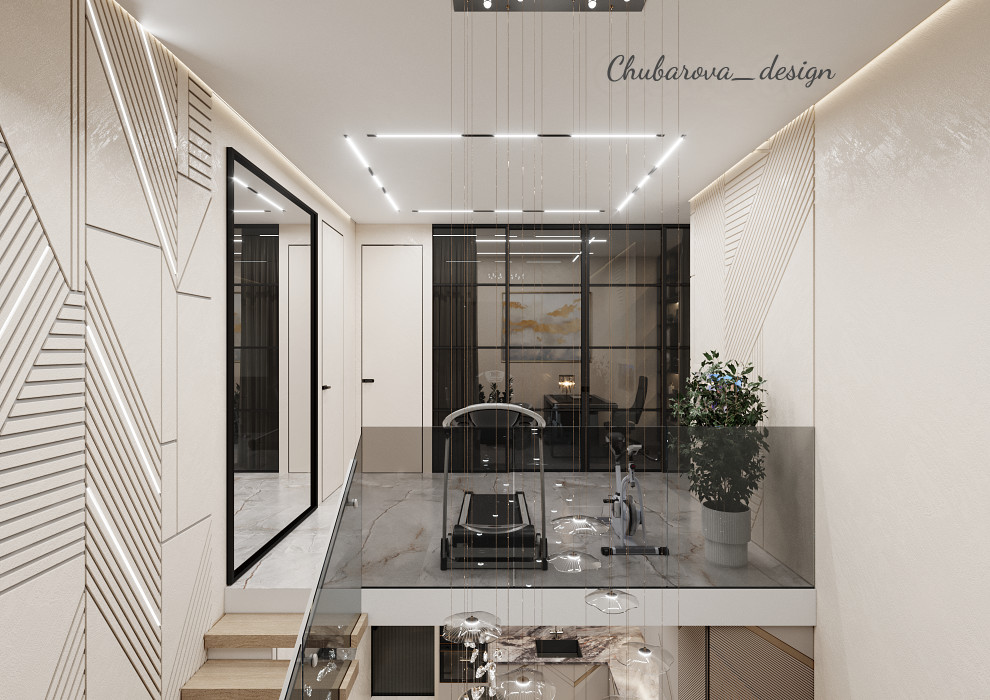 Домашний спортзал, зона спорта в двухэтажной квартире