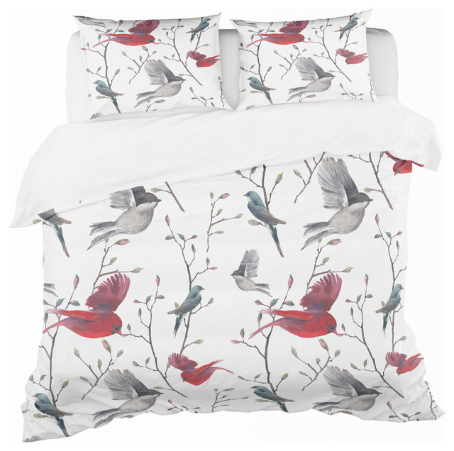 Pattern With Birds Farmhouse Duvet Cover Set Contemporary