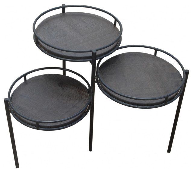 23" Black Solid Wood And Iron Round End Table Industrial Side Tables And End Tables by Ami