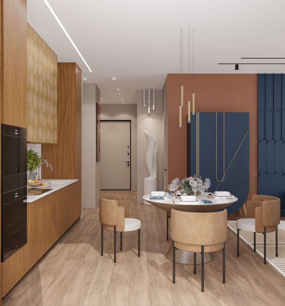 Кухня-гостиная  из проекта "Оранжевый Блюз" в ЖК Neva Towers, г. Москва