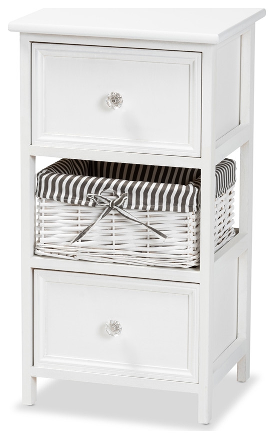 White Finished Wood 2Drawer Storage Unit With Baskets Transitional
