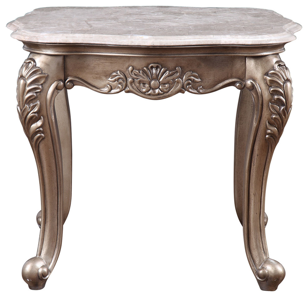 Rectangular Marble Top End Table, Champagne Victorian Side Tables