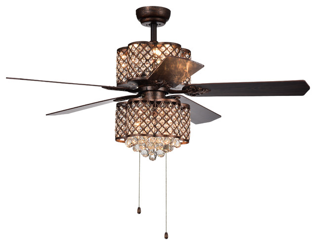 Quincy 6 Light Crystal 5 Blade 52 Rustic Bronze Ceiling Fan