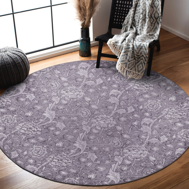 My Magic Carpet Washable Rug Kalini Floral Woodland Brown, 6' X 6'