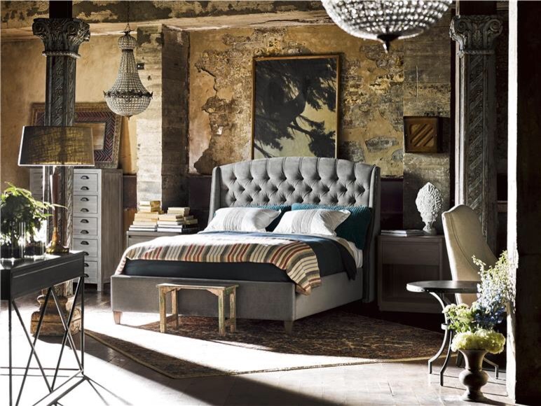 Design ideas for a large eclectic master bedroom in Indianapolis with brown walls, concrete floors and no fireplace.