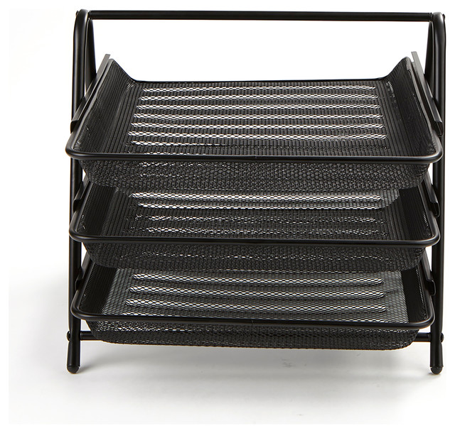 3 Tier Steel Mesh Paper Tray Desk Organizer Black Contemporary Steel Mesh Paper Tray Desk Organizer