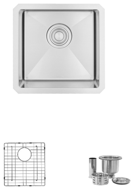 STYLISH 15"L x 15"W Stainless Steel Single Basin Undermount Bar Sink with Grid