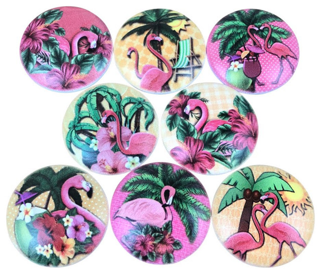 Pink Flamingo Cabinet Knobs Set Of 8 Tropical Cabinet And