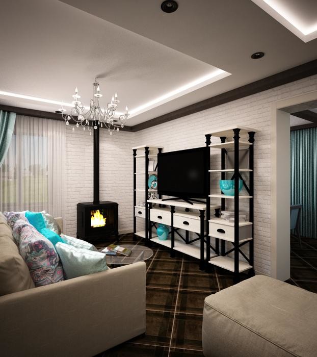 Дизайн интерьера гостиной в коттедже