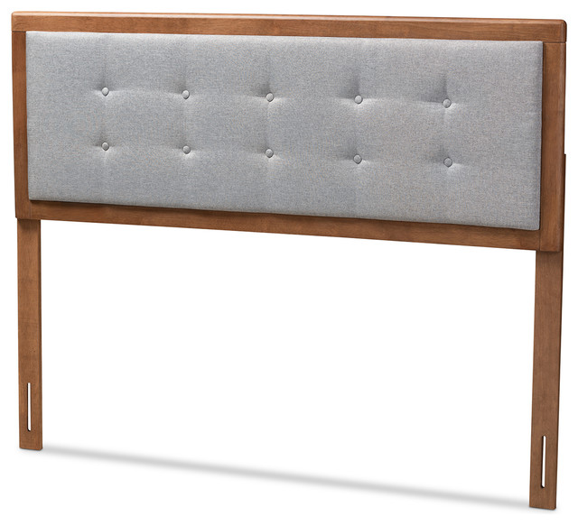 Everleigh Light Gray Fabric Upholstered Walnut Brown Wood King Headboard Everleigh Light Gray Fabric Upholstered Walnut Brown Wood King Headboard