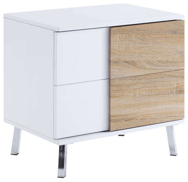 22" White High Gloss Manufactured Wood Rectangular End Table With Two